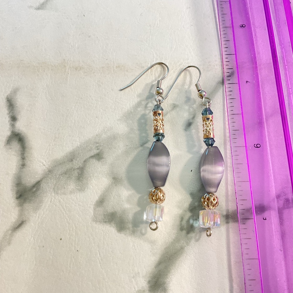Handmade Gray Bead Drop Earrings with Swarovski beads
